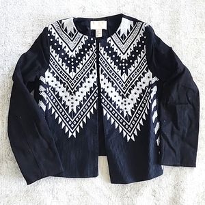 Pearl Embellished Geometric Printed Jacket